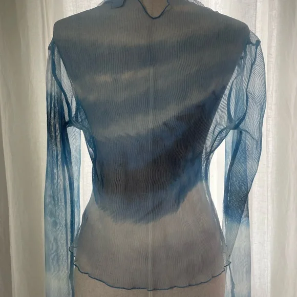 French Connection Sheer Blue Long-Sleeve Top - Picture 3 of 5